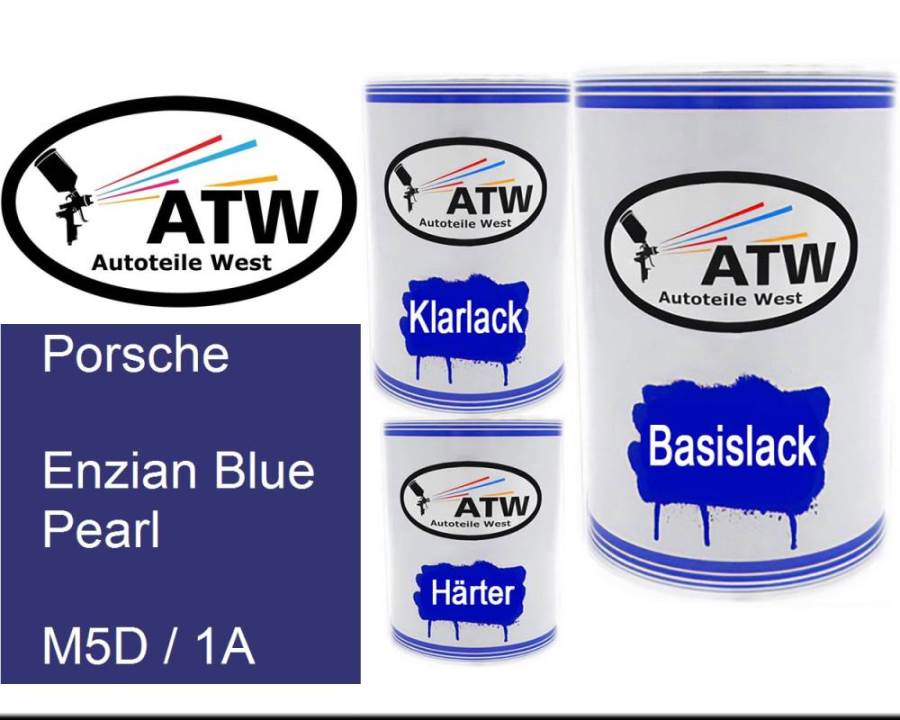 Porsche, Enzian Blue Pearl, M5D / 1A: 500ml Lackdose + 500ml Klarlack + 250ml Härter - Set, von ATW Autoteile West.